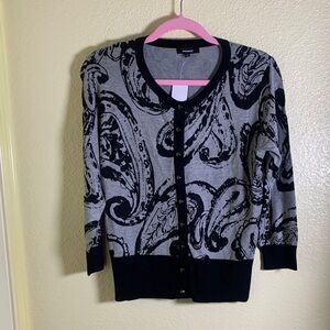 NWT Premise Black and Gray Paisley Cardigan, Size Medium